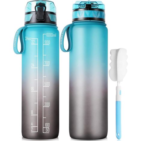 Sport Trinkflasche 1L BPA Frei mit Gummi Grip und Filter, Blau-Grau (1/5)
