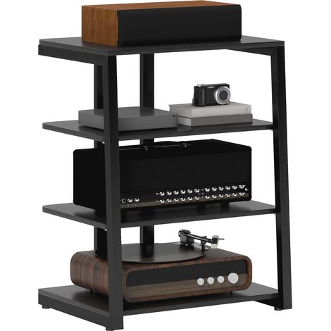 Black HiFi Stand with Four Storage Shelves for Audio Equipment and Accessories