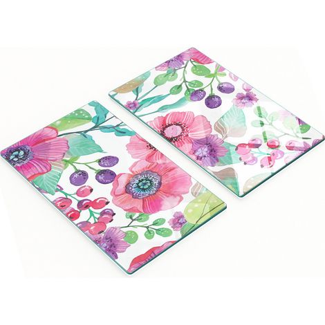 Tablas de cocina de vidrio templado con estampado de flores y bayas, 2 x 30 x 52 cm. (1/5)