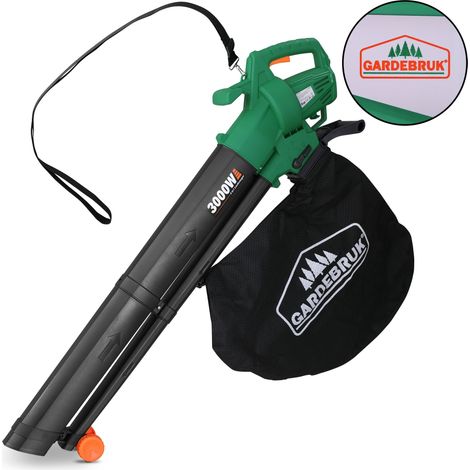 GARDERBRUK® Electric 3-in-1 Leaf Vacuum  Blower & Shredder  3000W  270km/h Airspeed  45L Collection Bag  with Wheels & Shoulder Strap  Green