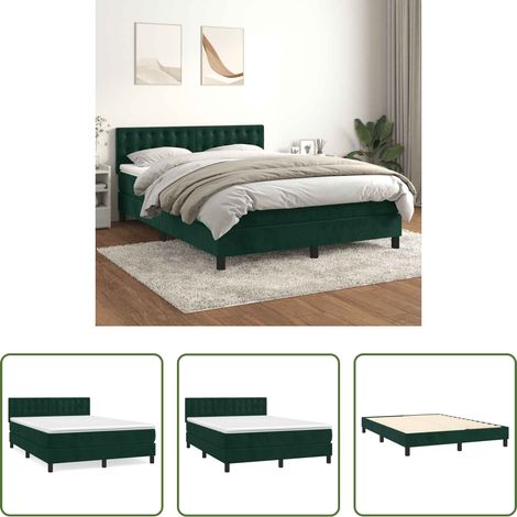 Matratze - Boxspringbett mit Matratze Dunkelgrün 140x200 cm Samt (1/5)