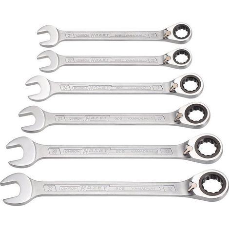 Juego de llaves combinadas de carraca 606/6-1 6 piezas SW 21-32mm acodadas HAZET