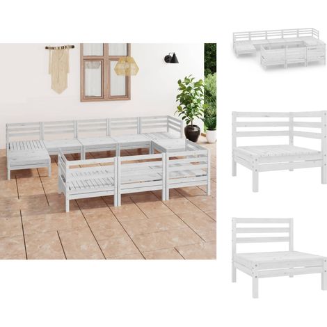 Gartenmöbel-Sets - Living 10-tlg. Garten-Lounge-Set Weiß Massivholz Kiefer (1/5)
