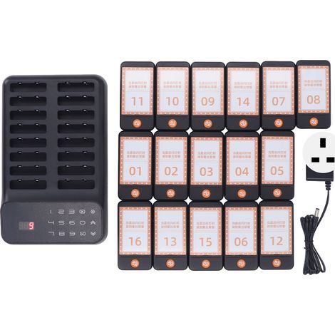 Système d'appel sans fil pour restaurant, vibreurs d'attente, 16 téléavertisseurs clients, 100-240V, prise UK (1/5)
