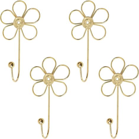 Lntyq Lot de 4 crochets muraux décoratifs en forme de fleur dorée pour accrocher écharpes, serviettes, clés, sacs, chapeaux (1/5)