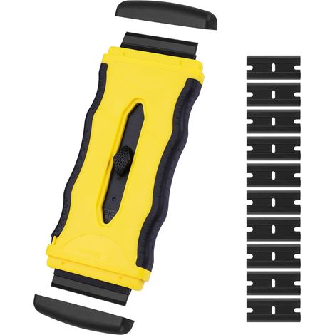 1 pièce Grattoir Vitre, avec 10 pièces Lames en Plastique Grattoir Plaque Vitrocéramique pour Plaque à Induction, Voiture, Verre, Miroir, Autocollant, Nettoyage (jaune) (1/5)