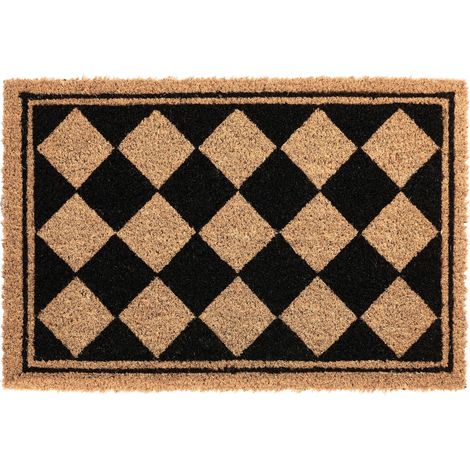 Paillasson en Fibre de Coco 40 x 60 cm Antidérapant Dessous en PVC Motif en Losanges Beige et Noir Cardona (1/5)