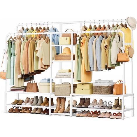 Portant à Vêtements, Armoire Penderie Ouverte, Porte-Manteau avec 9 Étagères, Cadre en Métal, Tringles, pour Chambre, Salon, Entrée, Blanc HSR183WG01 (1/5)