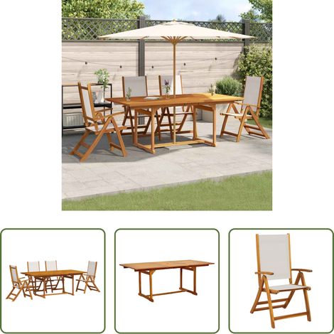 vidaXL Bois d'acacia - Ensemble à manger de jardin 5pcs bois d'acacia solide textilène (1/5)