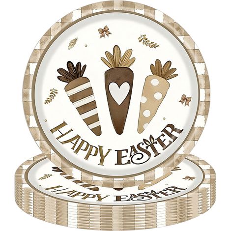 Assiettes Rondes - Assiettes En Papier Pour Fête De Pâques - Thème Lapin Vintage Et Œufs - Diamètre 18 Cm - Lot De 20 (1/5)
