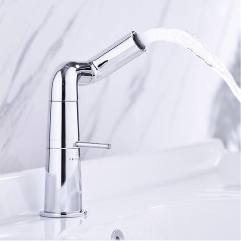 Robinet de salle de bain, monotrou, robinet de lavabo, rotation à 360 degrés, chaud et froid, corps en laiton chromé (1/5)