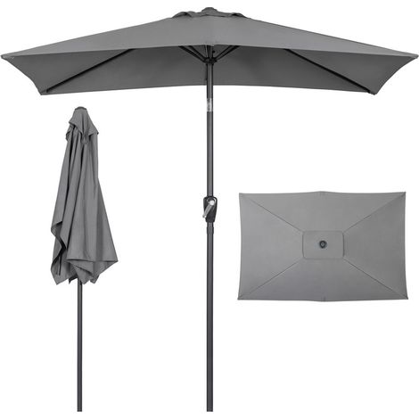 Avestar 212 x 134 cm Rechteckiger Sonnenschirm, Gartenschirm mit Kurbel, knickbar, kippbar, wasserabweisender Outdoor-Schirm mit 6 Speichen, UV-Schutz, Grau (1/5)