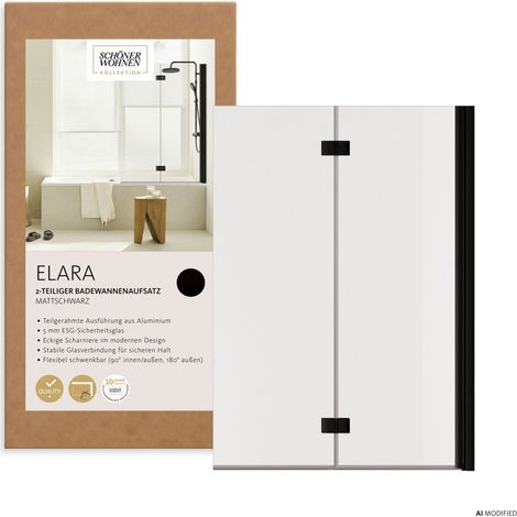 SCHÖNER WOHNEN-Kollektion Badewannenaufsatz ELARA 2-teilig faltbar - 100 x 140 cm, Klar Hell, Mattschwarz (1/5)