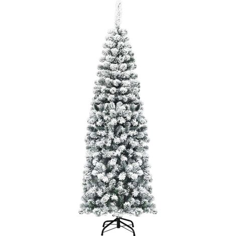 COSTWAY Albero di Natale Innevato 140/180/225 cm, Albero di Natale Artificiale Slim con 242/500/641 Rami Realistici e Folti e Base Pieghevole di Metallo, Apertura a Ombrello (180 cm) (1/5)