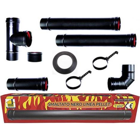 MBM – Kit complet de fumisterie poêle à pellets tubes 80 mm – Tube en acier émaillé noir – Résistant à 600 °C – Conduit de porcelaine fabriqué en Italie