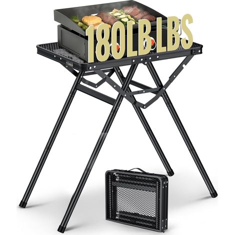 Table de Barbecue Pliable 60x40cm avec 3 Hauteur Réglable, Noir (1/5)