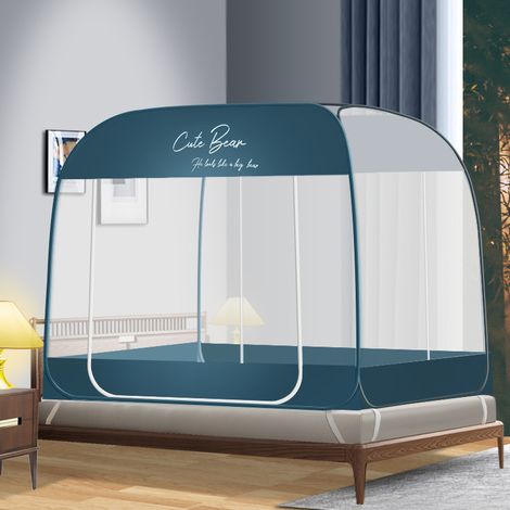 Moustiquaire pliable enfant 200x220 cm, ciel de lit respirant, double porte, pour lits simples/doubles,Anglais vert (1/4)
