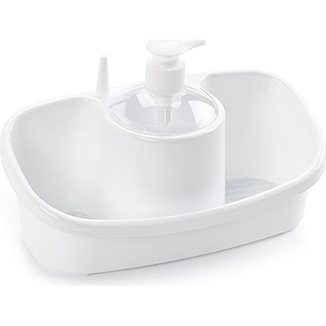 PLASTICFORTE estropajero con dosificador blanco , Estropajero con diosficador blancoEstropajero doble con dosificador para jabones líquidosDiseño moderno y eleganteDisp