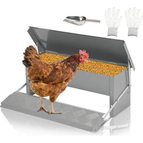 Randaco Mangiatoia galline 5 kg a pedale, acciaio zincato, kit con guanti e paletta per riempimento (1/5)