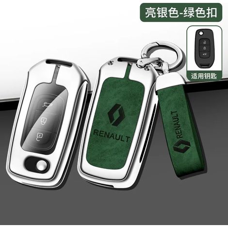 (Vert argenté 02) Étui de protection pour clé de voiture en alliage, couleur vert argenté, pour Renault Kadjar, Megane, Koleos QM5 et QM6.,Housse de clé de voiture pou (1/5)