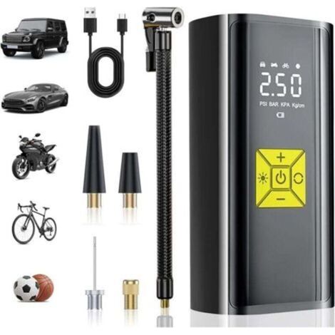 Compresseur à Air Portatif,Mini Compresseur a Air Portatif 4000mAh, Pompe a 150 PSI Gonfleur Velo avec Écran Digital et Lumières LED,pour Voiture Rechargeable pour Vélo, Moto, Scoote, Balle