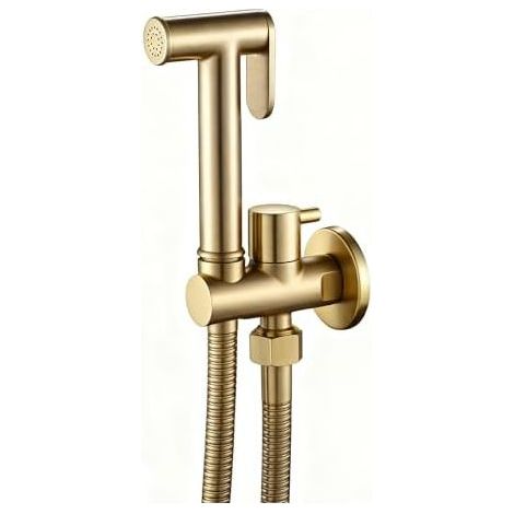 Kit Douchette WC Or Brossé, Pulvérisateur de Bidet à Main Haute Pression Toilettes Laiton Toilette avec 1.5M Tuyau, pour L'hygiène Personnelle Golden - (1/5)