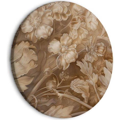 Tableau rond - Ornements floraux sculptés dans de délicates nuances de sépia et de brun / Ornements végétaux et floraux sculptés (1/4)