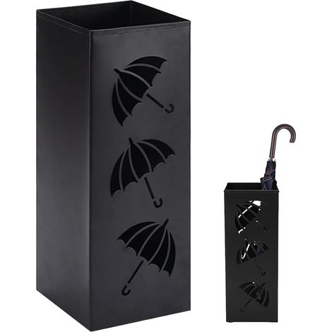 Porte Parapluie, 42 x 16 x 16 cm, 1 Stück Support Parapluie en Métal, Support Carré Indépendant, Seau de Rangement pour Cannes de Marche, pour la Maison, I'hôtel et le Bureau(Noir) (1/5)
