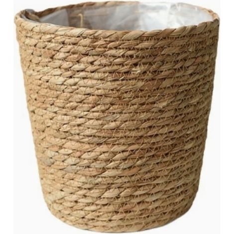 Maceta redonda de junco marino tejido con inserto de plástico para plantar - maceta - 34 cm natural (1/5)