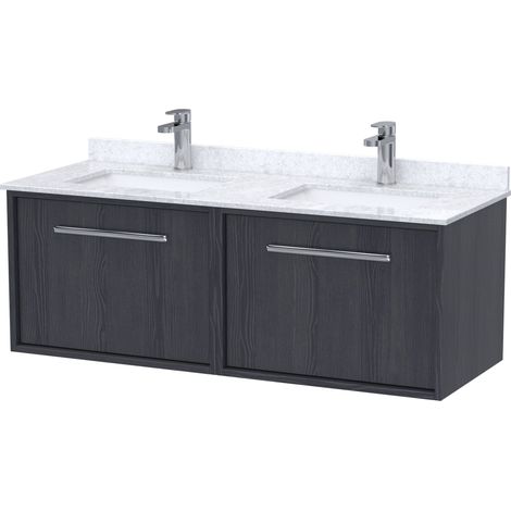 Sturbridge Contemporary 2 Drawer Wall Hung Vanity Unit with Marble Top with Basin , 1200mm, Graphite Grey Woodgrain
