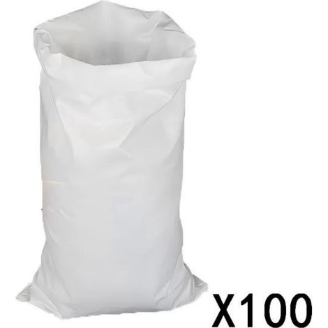 Lot de 100 sacs tissés en polypropylène blancs 65X110CM, adaptés pour le sable, la terre et les gravats, parfaits pour les chantiers, le jardin et le stockage