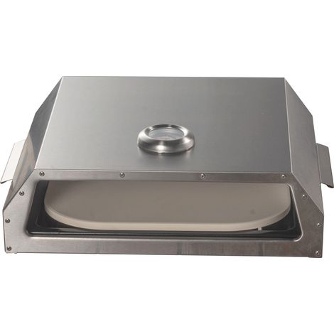 Four à pizza en acier inoxydable avec plaque céramique – Thermomètre intégré – Cuisson rapide pour pizza, steak, poulet – 448x353x120mm – Bighorn