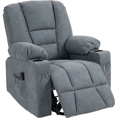 Oversized Riser and Recliner Chairs for  Elderly, Fabric Upholstered Lift Chair for Living Room with Remote Control, Side Pockets, Cup Holder, Grey (1/5)