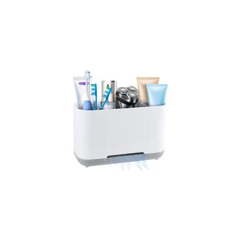 Porte-brosse à dents, porte-brosse à dents et dentifrice amovible avec trou de vidange, organisateur de produits de toilette de salle de bain, 19x11,8x9 cm gris