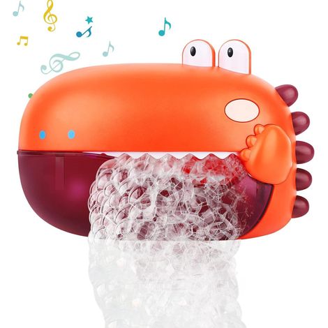 Machine à bulles de bain pour enfants, jouet dinosaure de baignoire, 12 chansons, jouet mural de bain pour garçons et filles, orange (1/5)