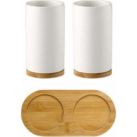 Ensemble d'accessoires de Salle de Bain en céramique, gobelet, Porte-Brosse à Dents, Distributeur de Savon pour Dentifrice en Bambou,de DEBUNS (1/5)