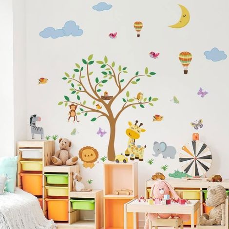 Forêt animal grand arbre salon chambre chambre d'enfants maternelle décoration dessin animé sticker mural autocollant mural auto-adh (1/4)