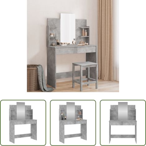 Schminktisch Betonfarbe -  Schminktisch mit Spiegel Betongrau 96x39x142 cm (1/5)