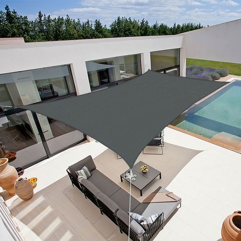 Sunny Inch – Voile d'ombrage rectangulaire 280g/m² – 4 x 3 m – Résistante au vent jusqu'à 80 km/h – Tissu micro-aéré anti-UV – Gris (1/5)