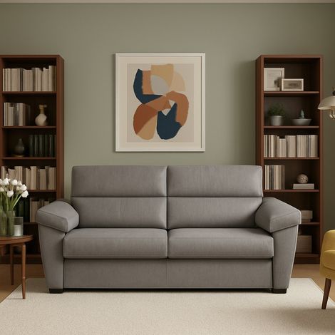Divano Fisso 3 Posti Giffone, Sfoderabile, Lavabile Made in Italy, Braccioli, 225x95 cm Grigio (1/5)