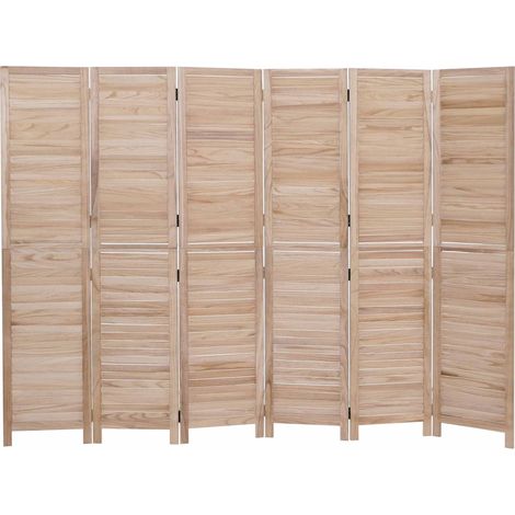 [NUNCA USADO] Biombo HHG-532b, separador de ambientes, mampara de protección visual, madera de paulownia de estilo vintage, 180 x 242 cm, natural (1/5)