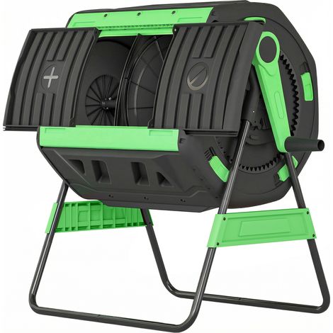 Composteur rotatif 200L avec ventilation et base métallique pour résidus organiques verts