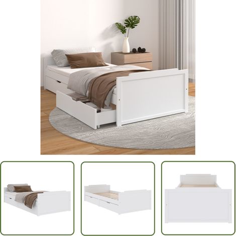 The Living Store Massivholzbett mit Schubladen Weiß Kiefer 90x200 cm - Bettsofa - Holzbett - Doppelbett - Singlebetten - Kiefernbett (1/5)