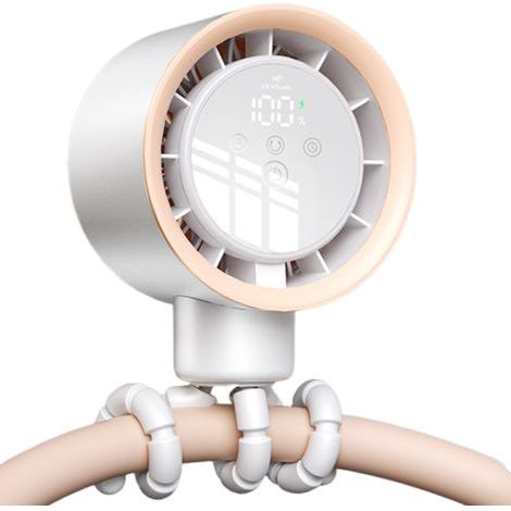 Ventilateur à pince, mini ventilateur portable silencieux avec écran LED pour poussette, berceau et voyage (blanc) (1/4)
