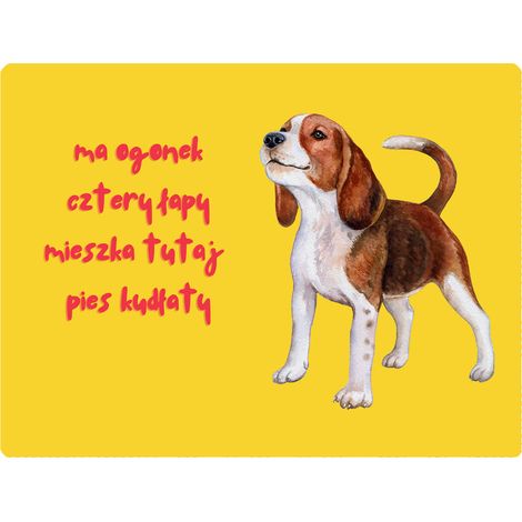 Placa con diseño de un beagle moviendo la cola - 20x28 cm