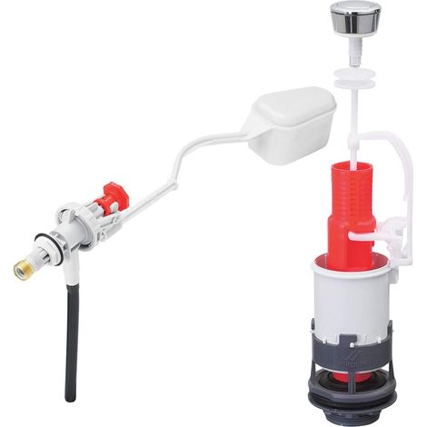 Chasse d'eau wc complète mécanisme wc simple chasse MP & robinet flotteur à alimentation latérale F80, gris et rouge (1/5)