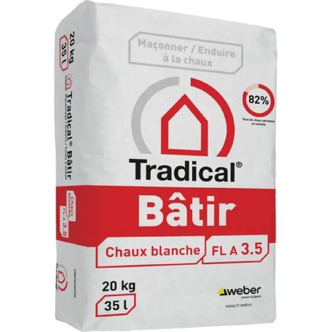 Weber Saint-Gobain Tradical bâtir pour maçonnerie 20 kg - chaux blanche aérienne pour enduit et maçonnage
