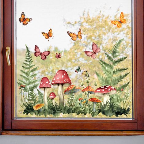 (60x30cm) Autocollant De Fenêtre Anti-Collision Pour Oiseaux Pour Vitres Champignon Et Herbe, 1 Pièce Anti-Collision Pour Fenêtres En Verre Décor (1/5)