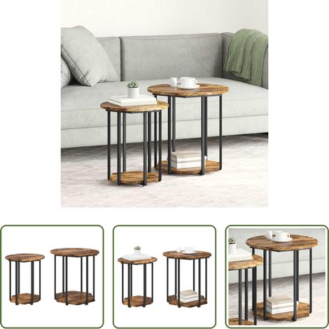 Beistelltisch Set - Beistelltisch-Set mit Regal 2 pcs Braun (1/5)