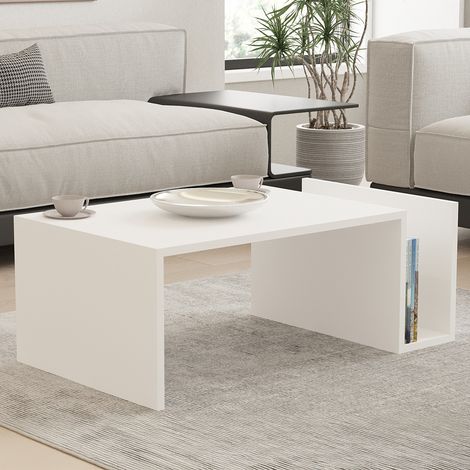 Mesa de Centro Rometta, un Compartimento, Forma Rectangular, Tapa de Madera Melaminizada, 87x50x32h cm Blanca (1/5)